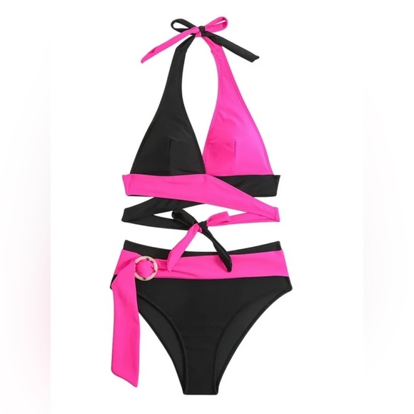 NWOT High Cut Bikini  String Wrap Swimsuit Two Piece Size M - Picture 1 of 4